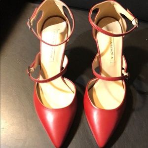 BCBG red double strap pumps